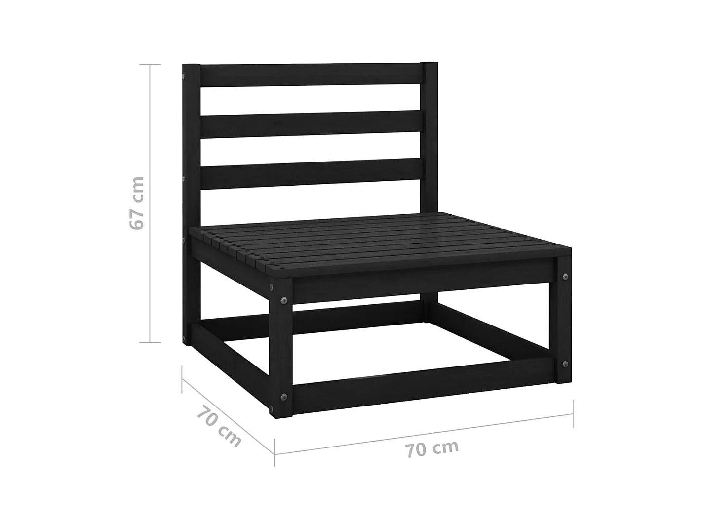 Set Divani da Giardino 3 pz Nero in Legno Massello di Pino