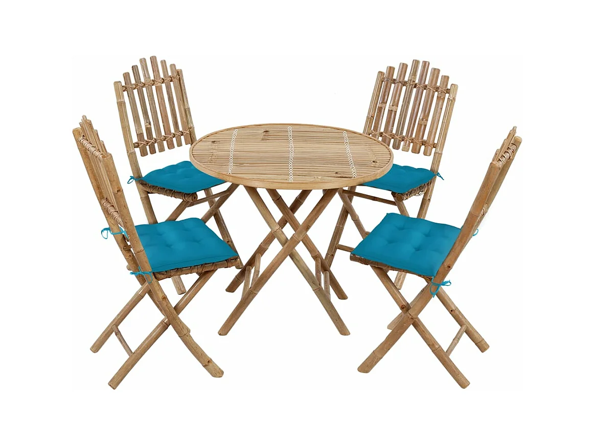 Ensemble à manger d'extérieur pliable 5pcs avec coussins Bambou