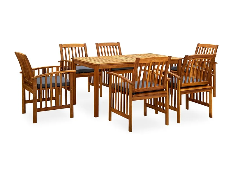 Ensemble à manger de jardin 7 pcs avec coussins Acacia solide