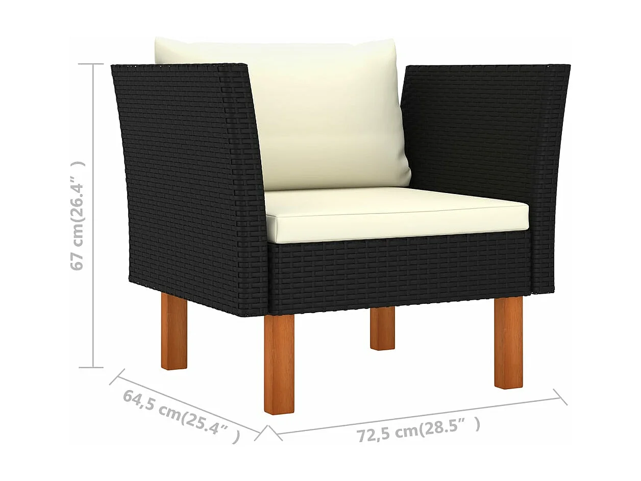 7-delige Loungeset poly rattan en eucalyptushout zwart