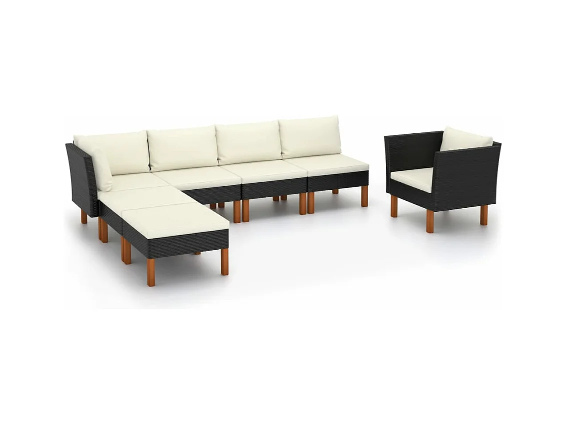 Set Divani da Giardino 7pz Polyrattan Legno di Eucalipto Nero
