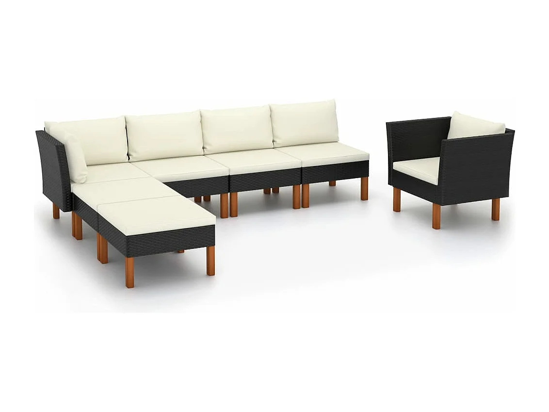 Salon de jardin 7 pcs Résine tressée et bois d'eucalyptus Noir