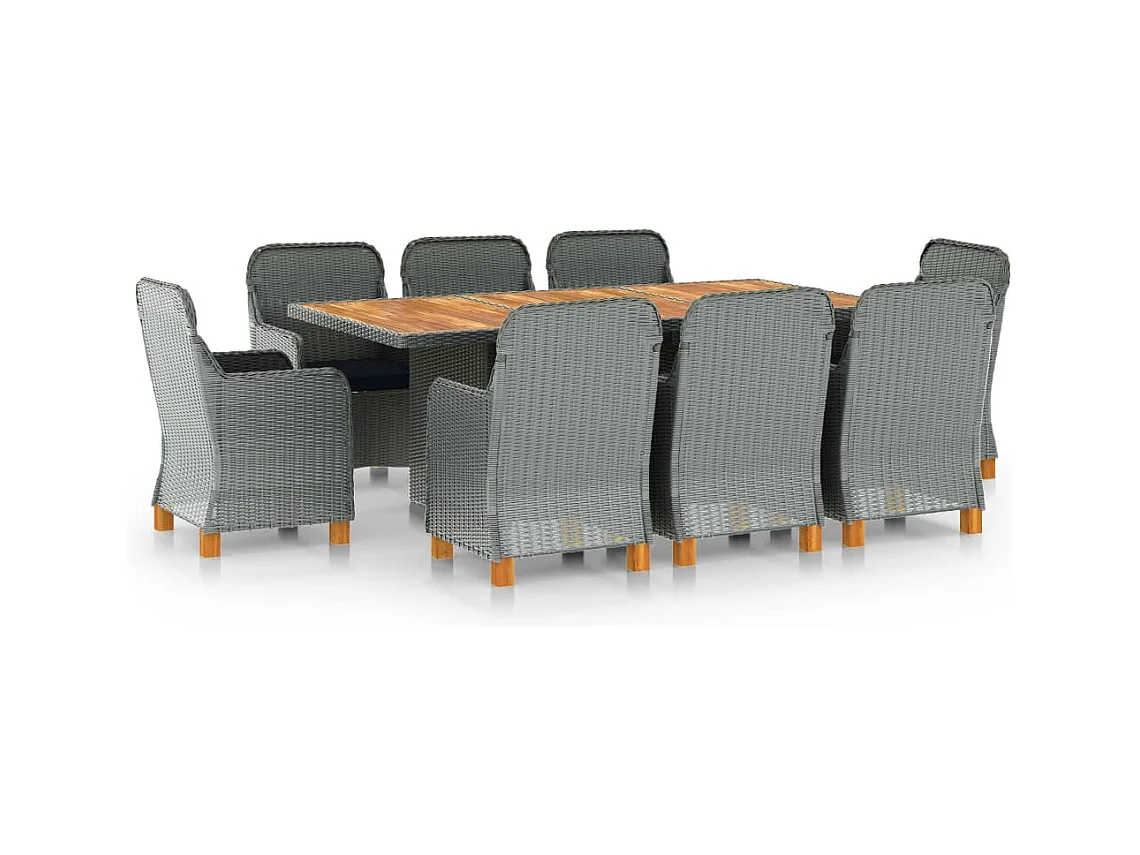 Ensemble à manger d'extérieur et coussins 9 pcs résine tressée