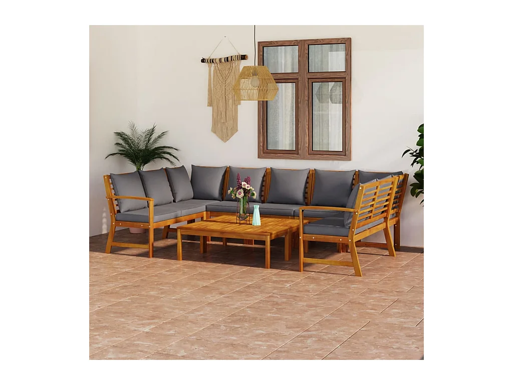 9 pcs conjunto lounge de jardim c/ almofadões acácia maciça