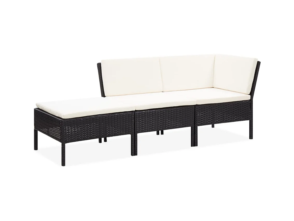 Salon de jardin 3 pcs avec coussins Résine tressée Noir