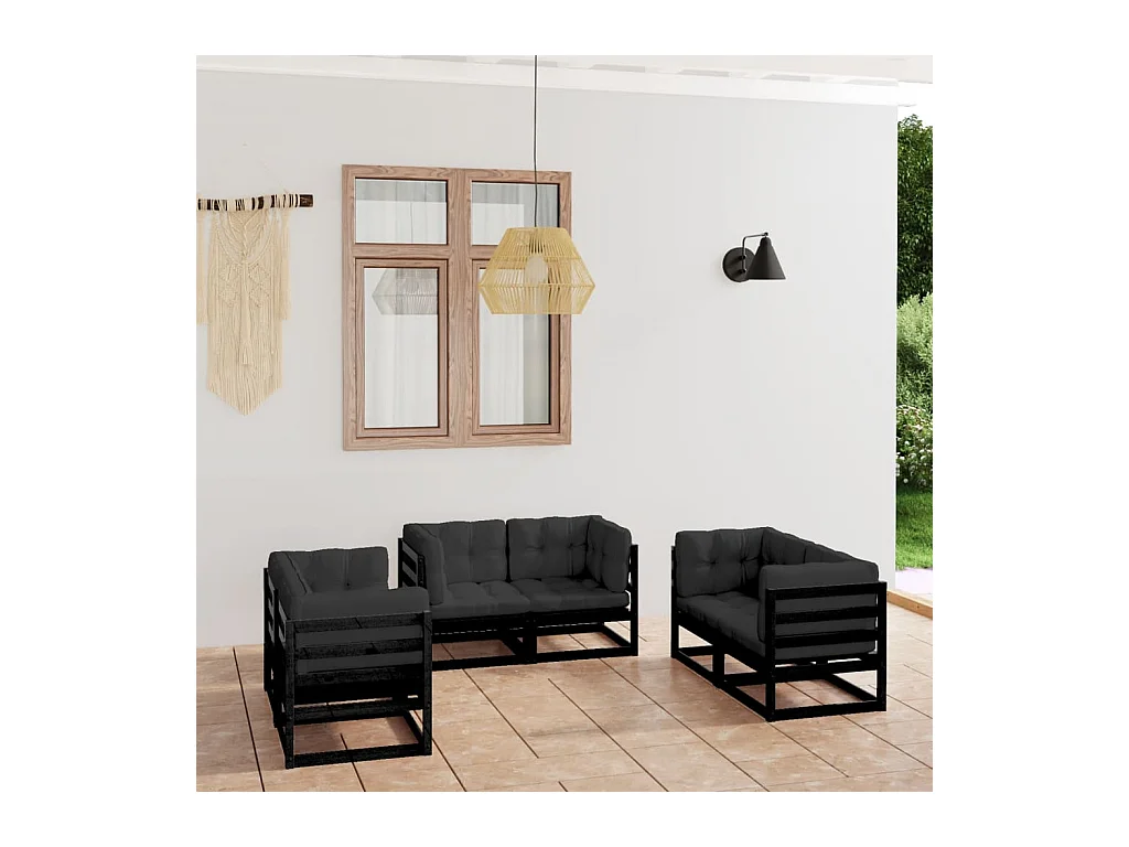 Set Divani da Giardino 6 pz con Cuscini Legno Massello Pino