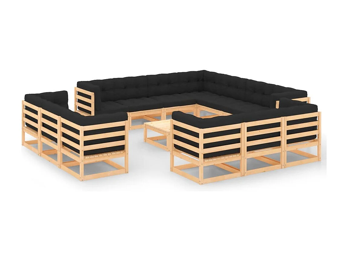 14-delige Loungeset met antracietkleurige kussens grenenhout