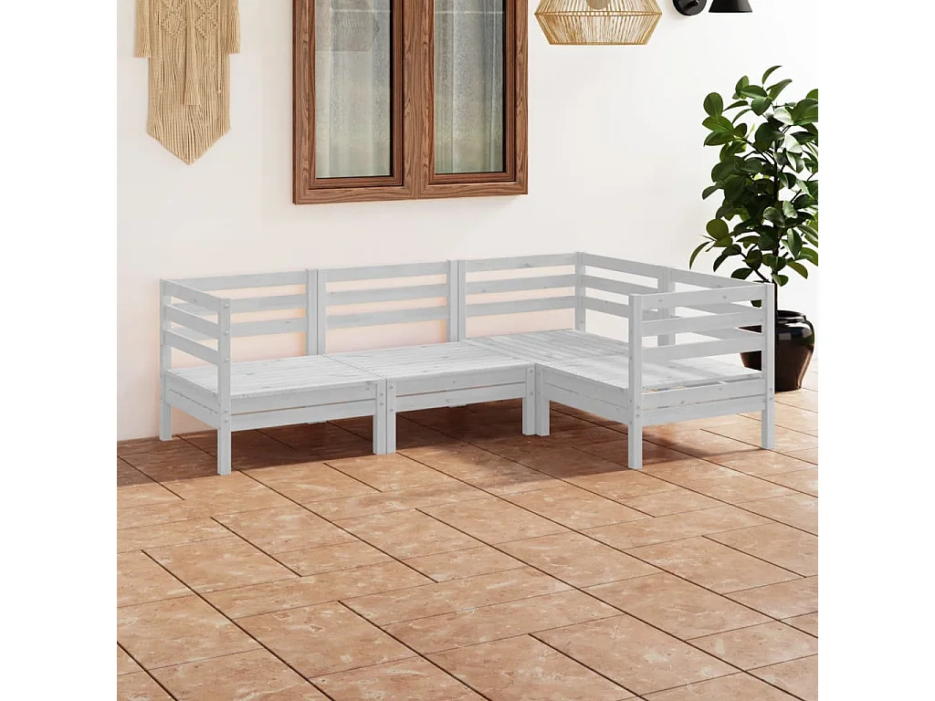 Salon de jardin 4 pcs Bois de pin massif Blanc