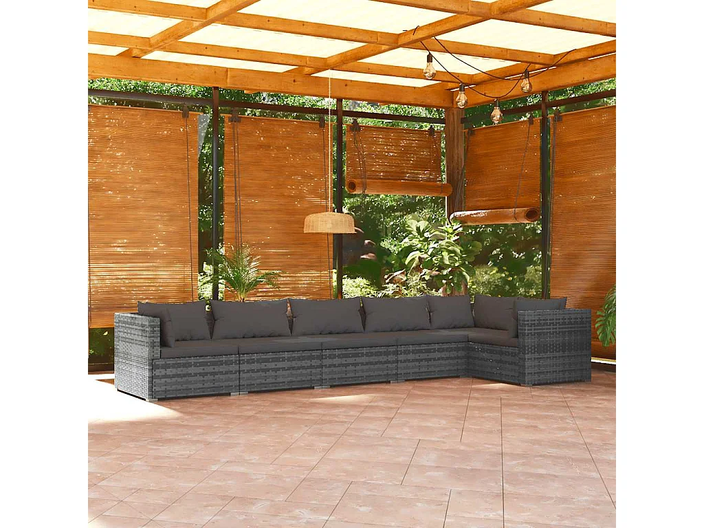 Set Divani da Giardino con Cuscini 6 pz in Polyrattan Grigio