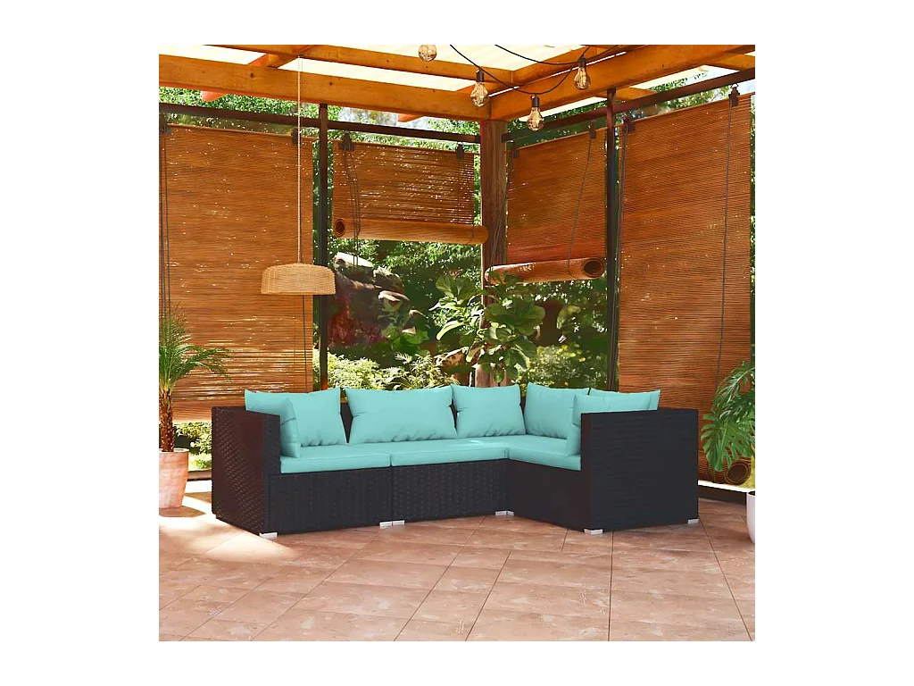 Set Divani da Giardino 4 pz con Cuscini in Polyrattan Nero