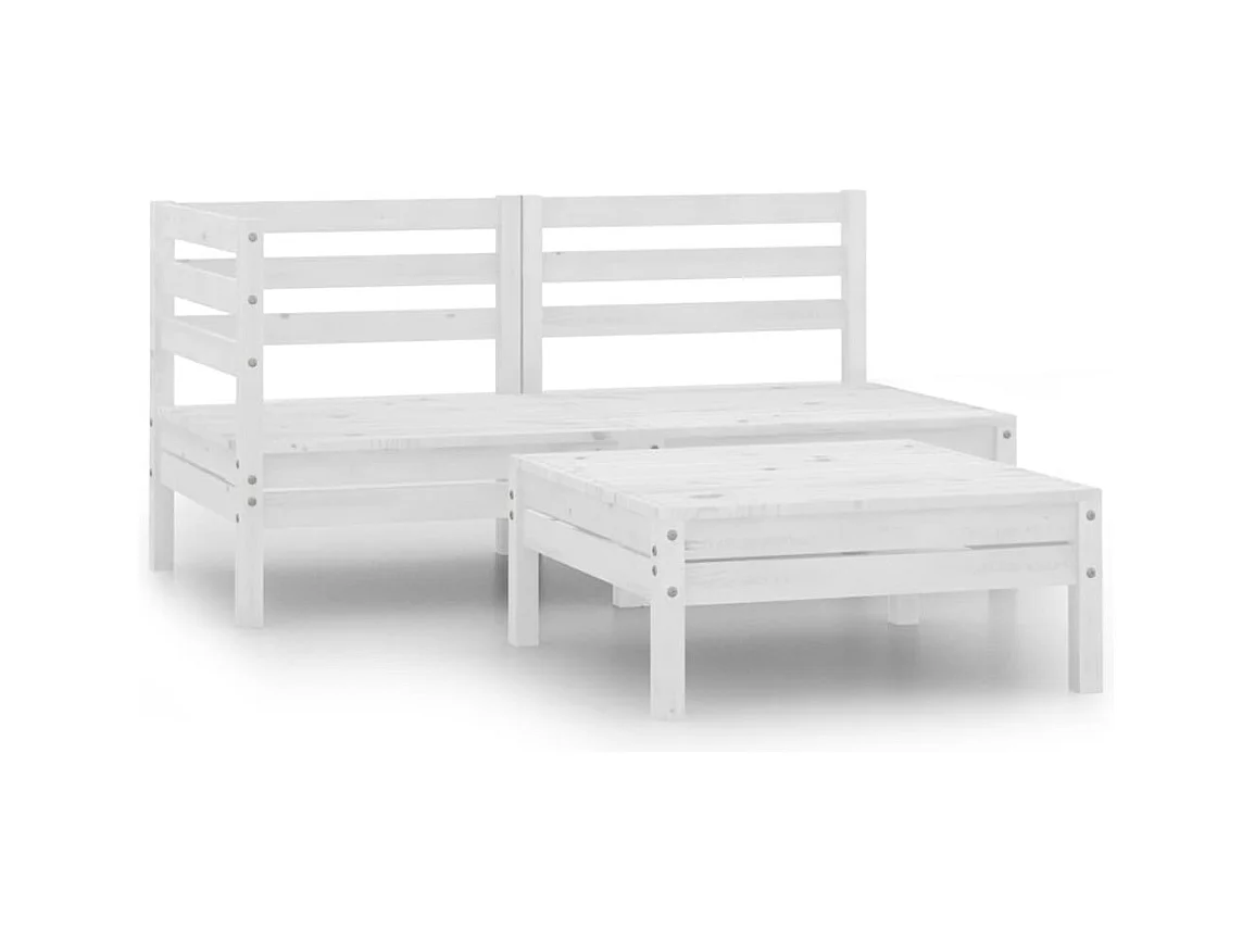 Salon de jardin 3 pcs Bois de pin massif Blanc