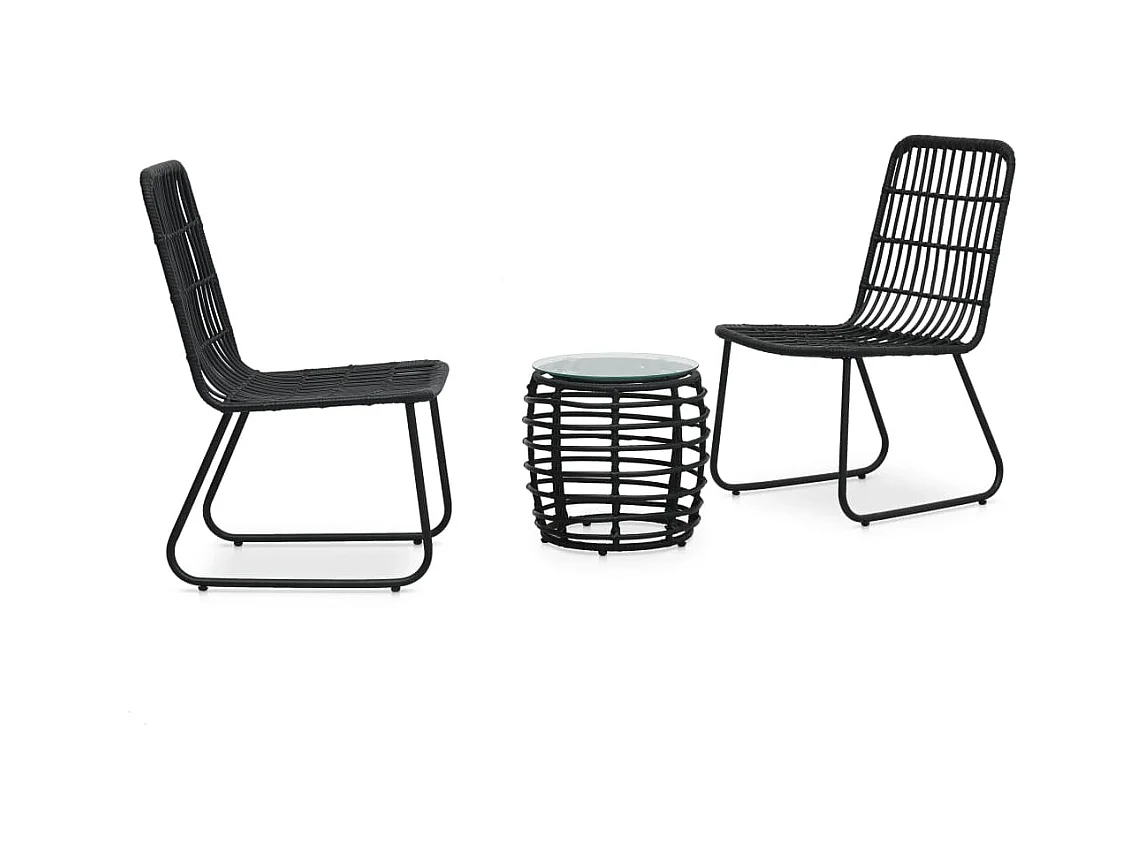 Ensemble de bistro 3 pcs Résine tressée Noir