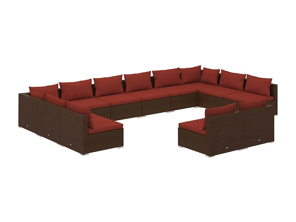 12-tlg. Garten-Lounge-Set mit Kissen Braun Poly Rattan