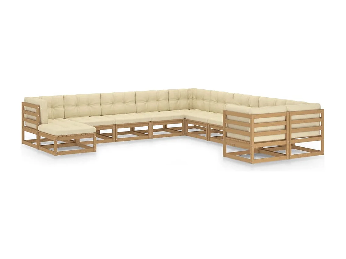 Set Salotto Giardino e Cuscini 11 pz Legno Massello Pino Ambra