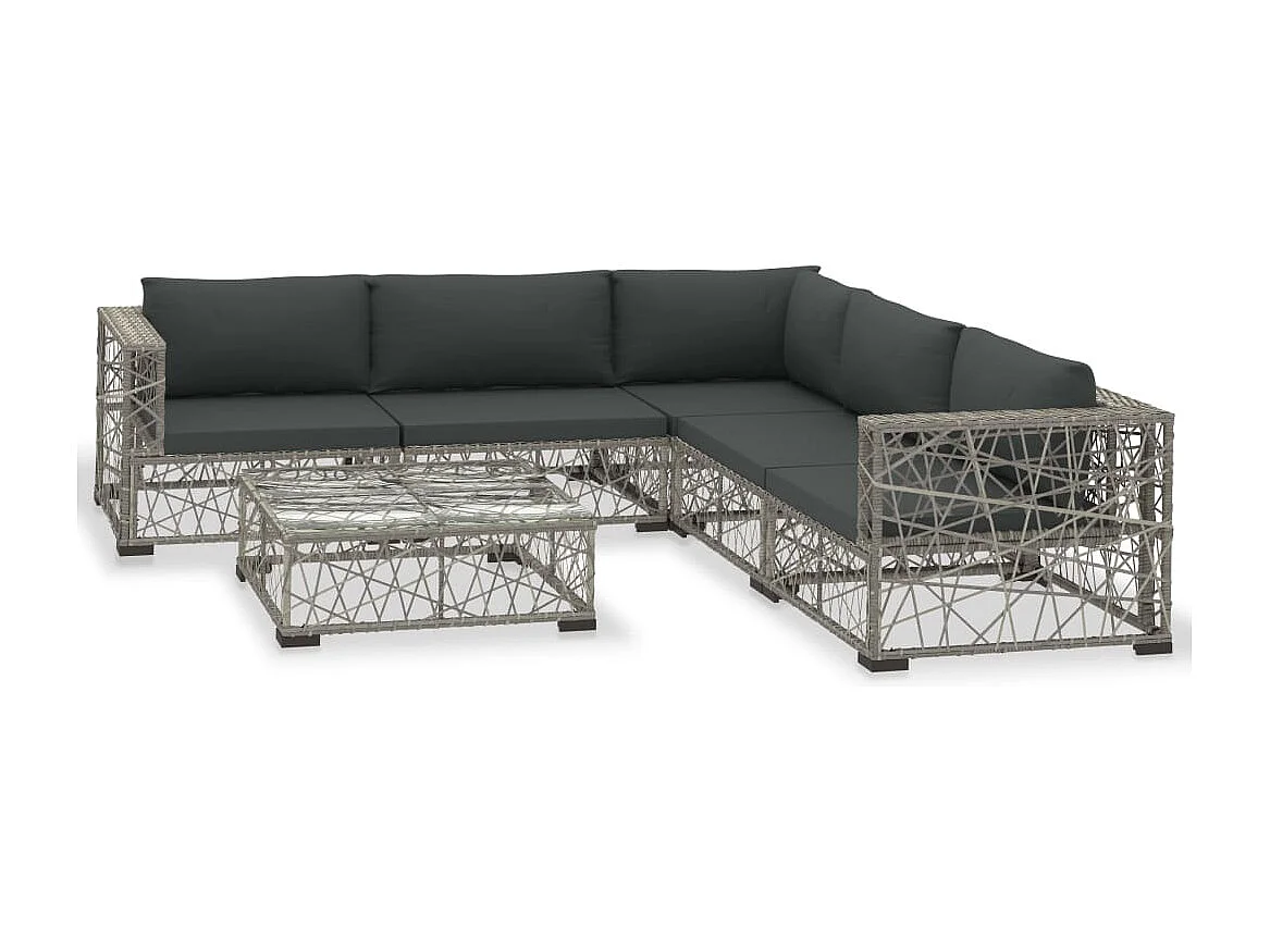 6-tlg. Garten-Lounge-Set mit Auflagen Poly Rattan Grau