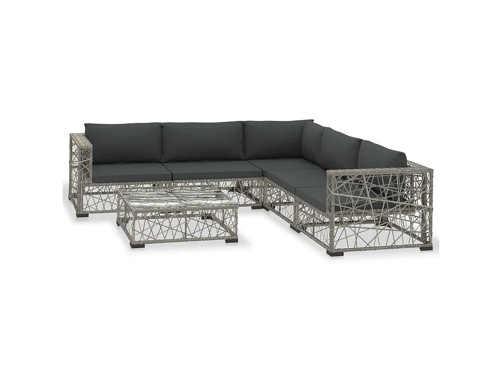 Set de muebles de jardín 6 pzas y cojines ratán sintético gris