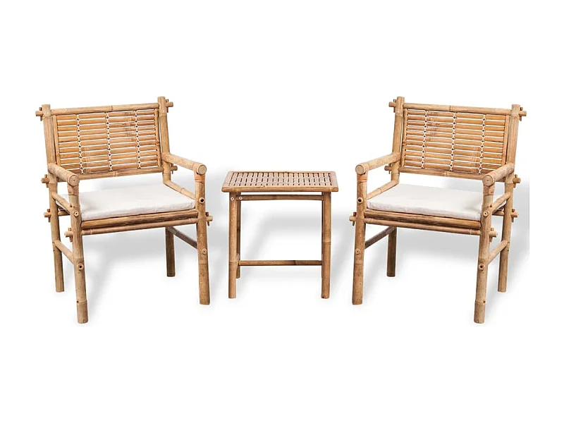 Mobilier de bistro 3 pcs avec coussins Bambou