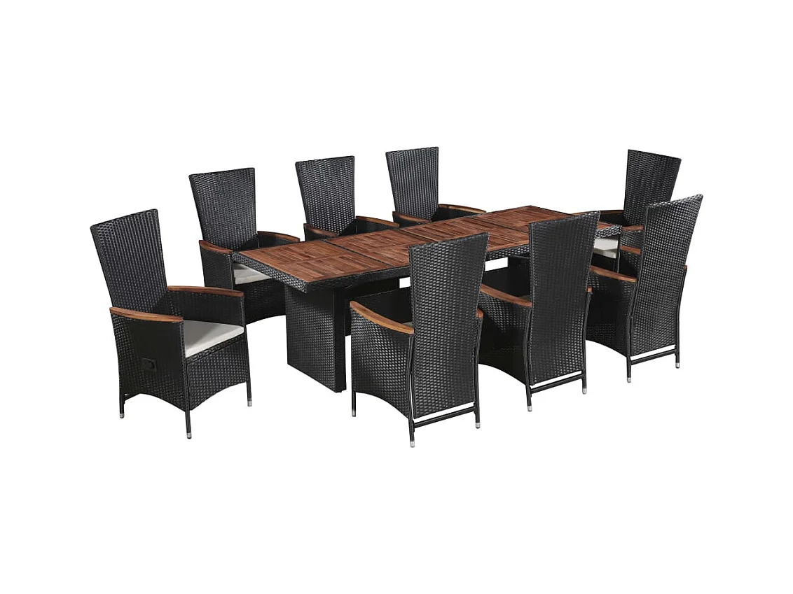 Ensemble à manger d'extérieur 9pcs coussins résine tressée noir