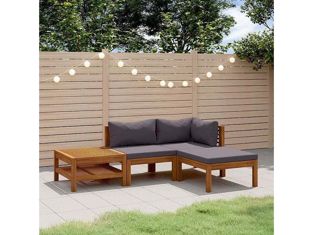 4 pcs conjunto lounge de jardim c/ almofadões acácia maciça