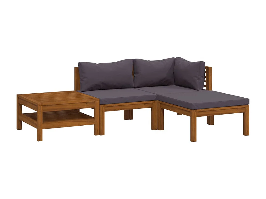 4 pcs conjunto lounge de jardim c/ almofadões acácia maciça