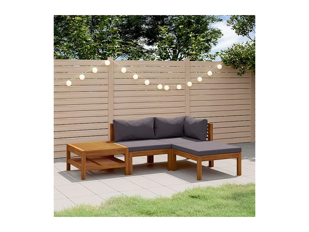 Salon de jardin 4 pcs avec coussin Bois d'acacia solide