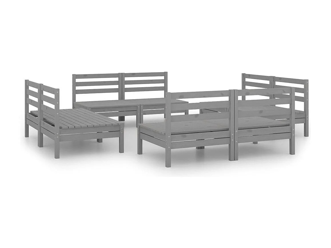 8 pcs conjunto lounge de jardim pinho maciço cinzento