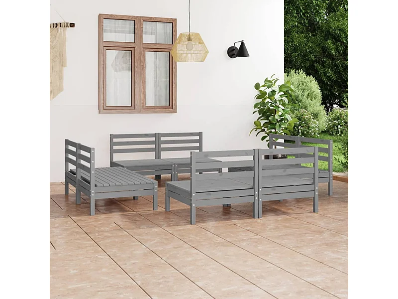 8 pcs conjunto lounge de jardim pinho maciço cinzento