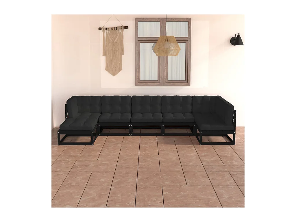 Salon de jardin 7 pcs avec coussins Bois de pin massif