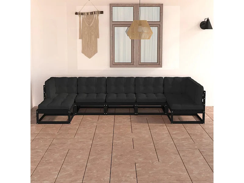 7 pcs conjunto lounge de jardim c/ almofadões pinho maciço