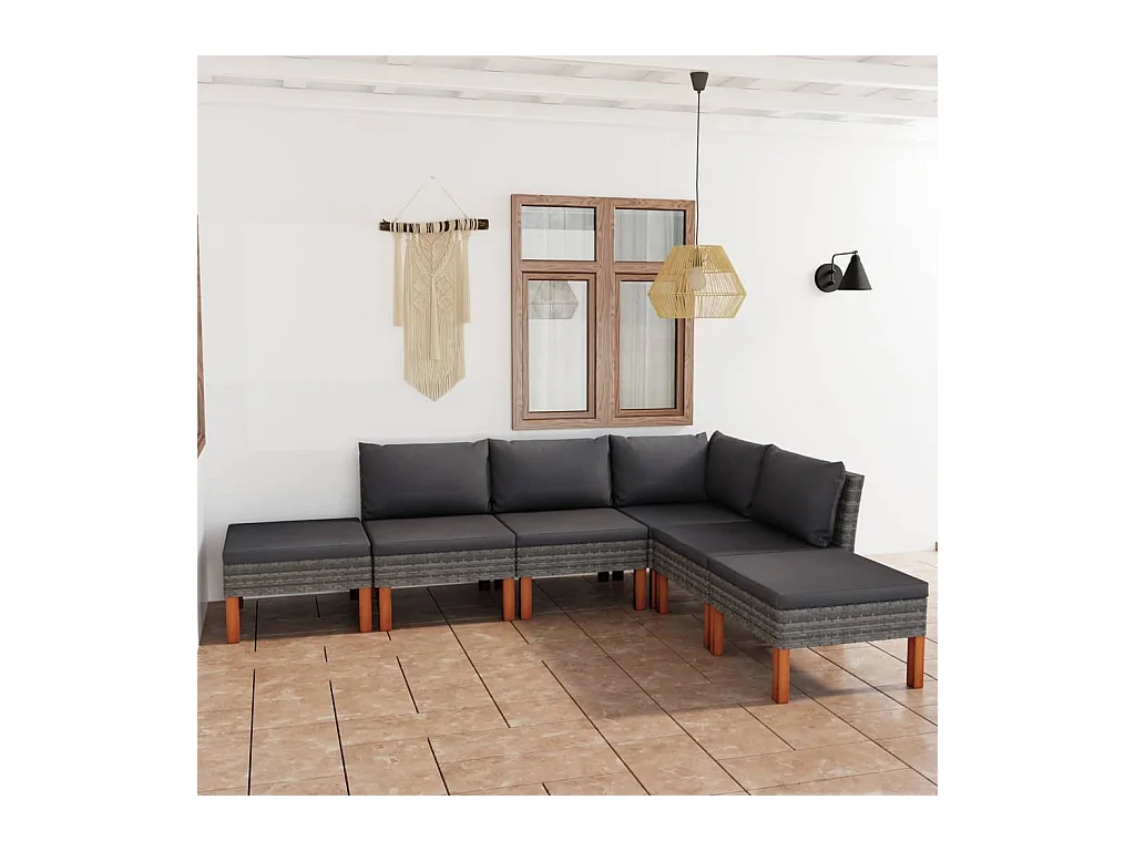 Salon de jardin 6 pcs avec coussins Résine tressée Gris
