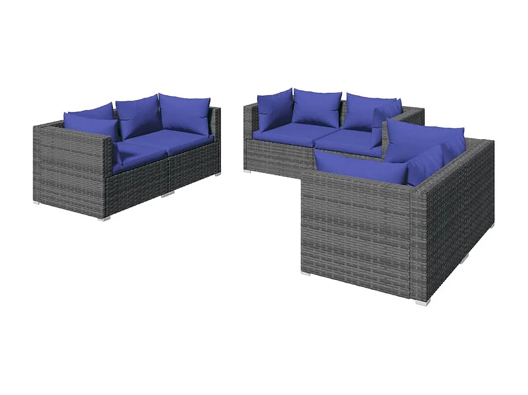 Set Divani da Giardino 6 pz con Cuscini in Polyrattan Grigio