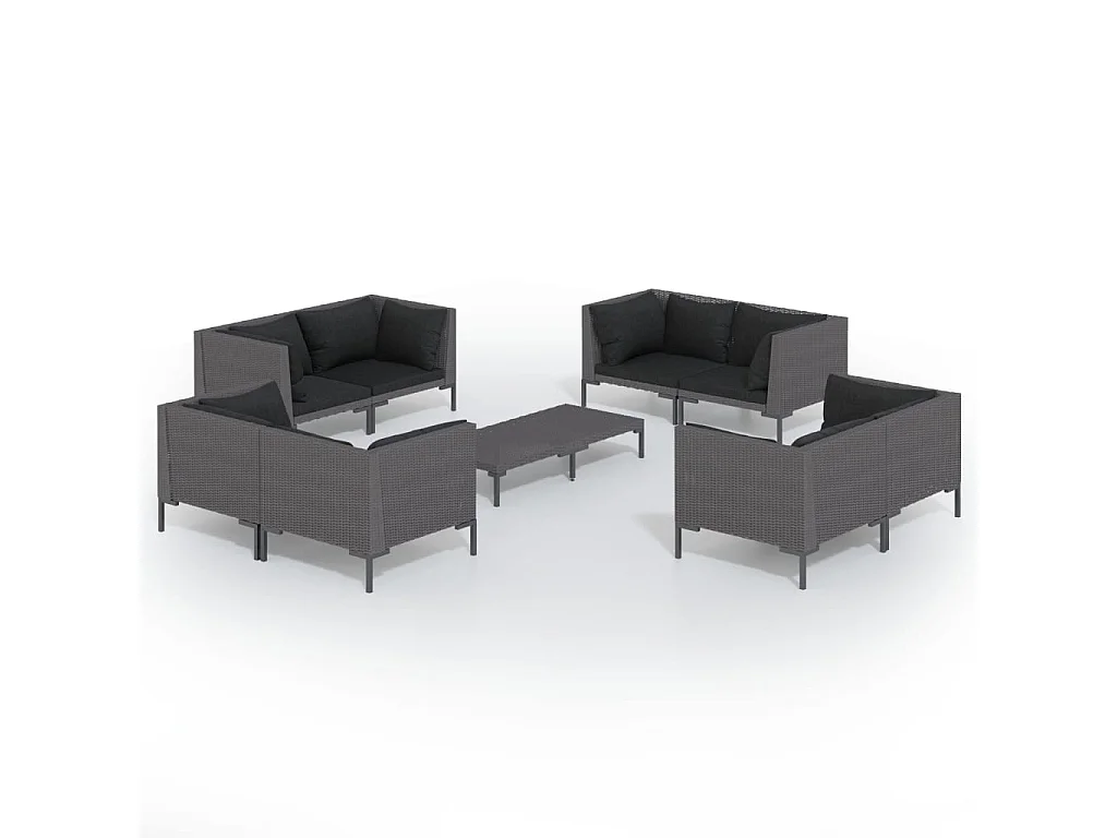 Set muebles jardín 9 pzas y cojines ratán sintético gris oscuro
