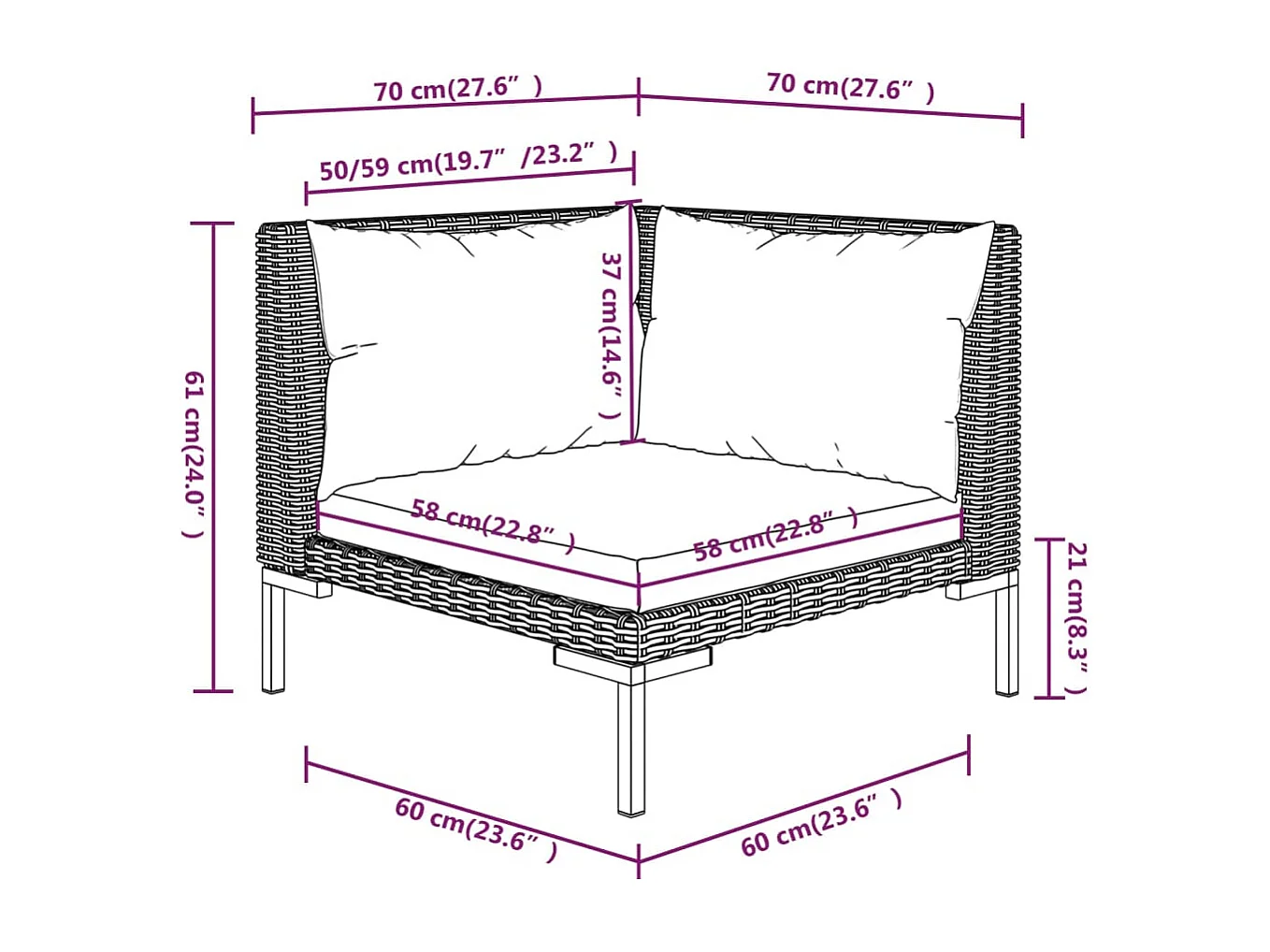 Set muebles jardín 9 pzas y cojines ratán sintético gris oscuro