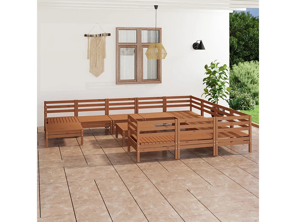 12-delige Loungeset massief grenenhout honingbruin