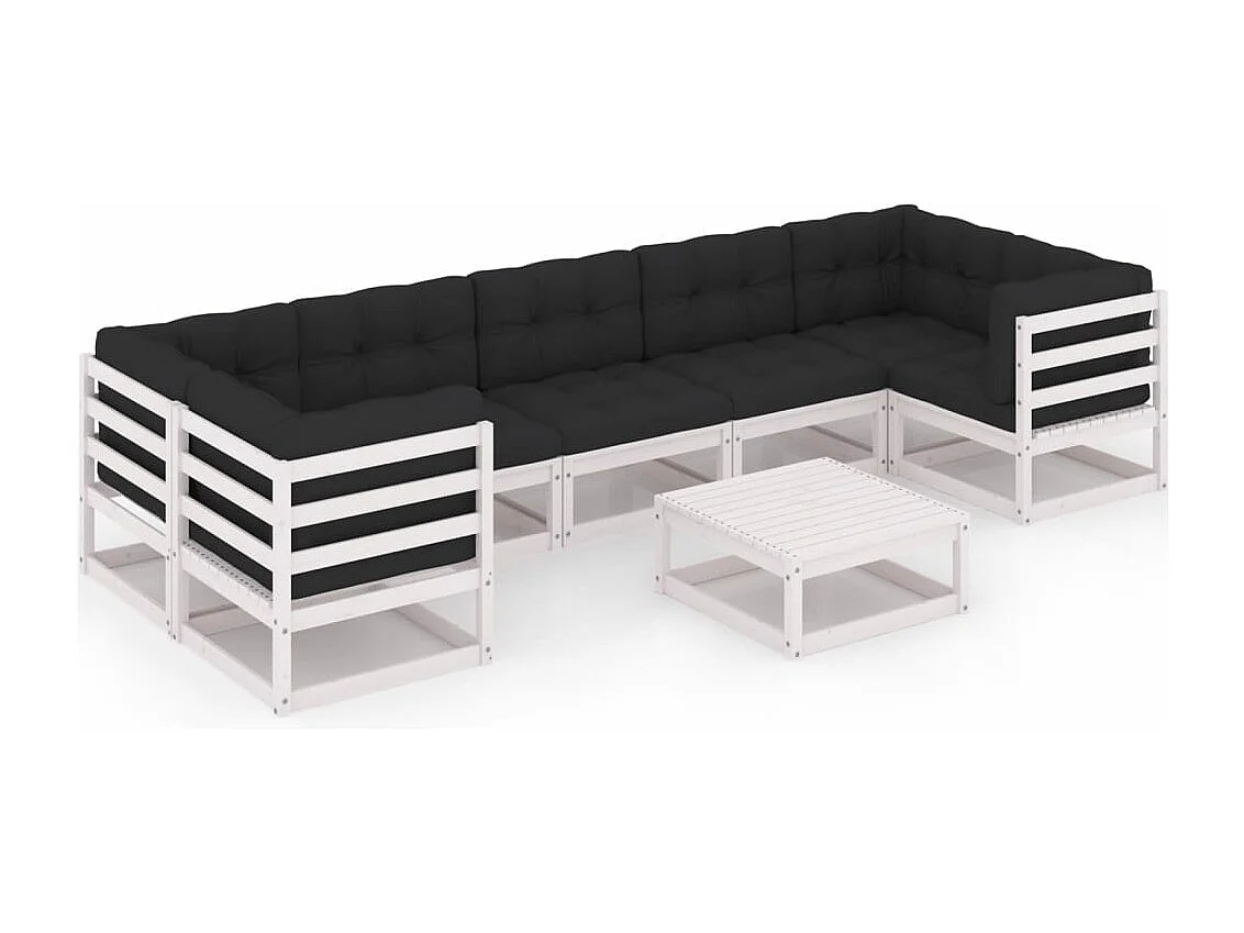 8-tlg. Garten-Lounge-Set mit Kissen Weiß Massivholz Kiefer