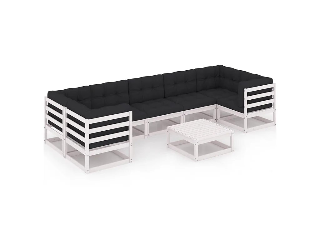 8-delige Loungeset met kussens massief grenenhout wit