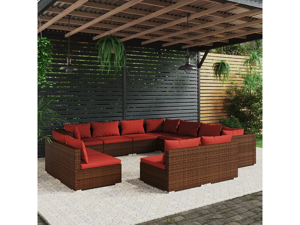 Set de muebles de jardín 11 pzas cojines ratán sintético marrón