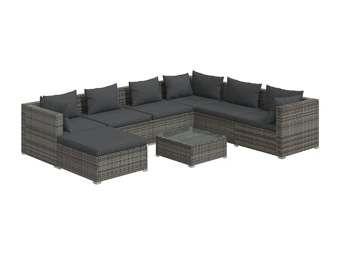 Salon de jardin 8 pcs avec coussins Résine tressée Gris