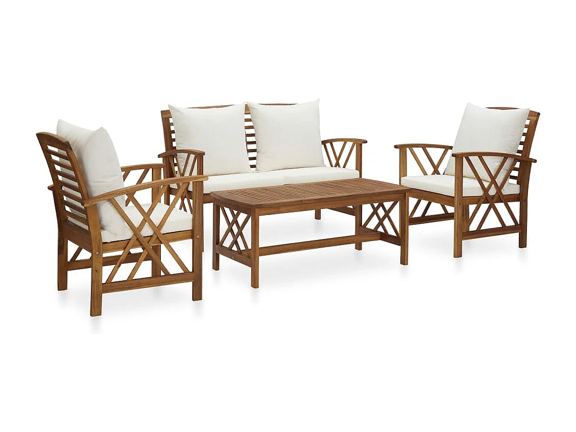 Salon de jardin 4 pcs avec coussins Bois d'acacia solide