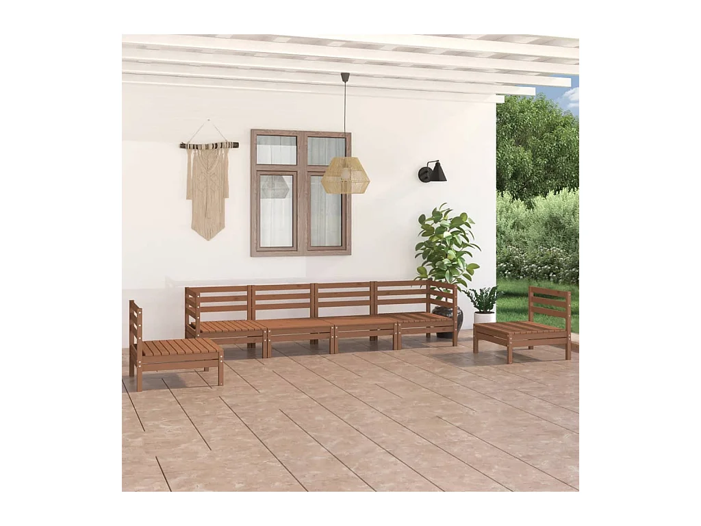 Set Salotto da Giardino 6 pz Marrone Ambra Legno Massello Pino