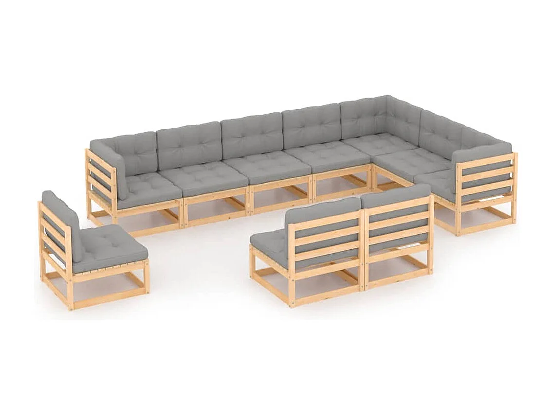Salon de jardin 10 pcs avec coussins Bois de pin massif