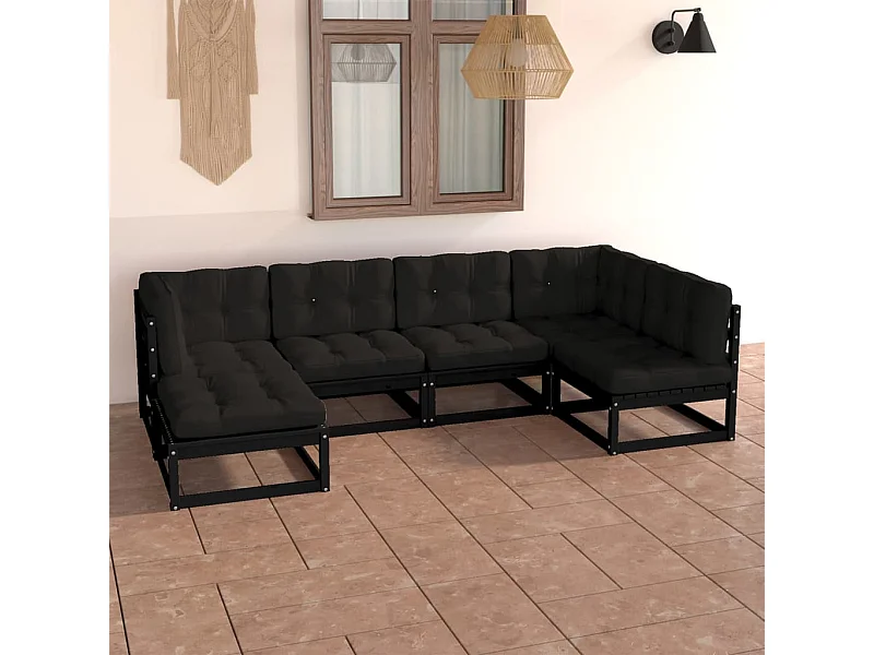 Juego de muebles de jardín 6 pzas y cojines madera maciza pino