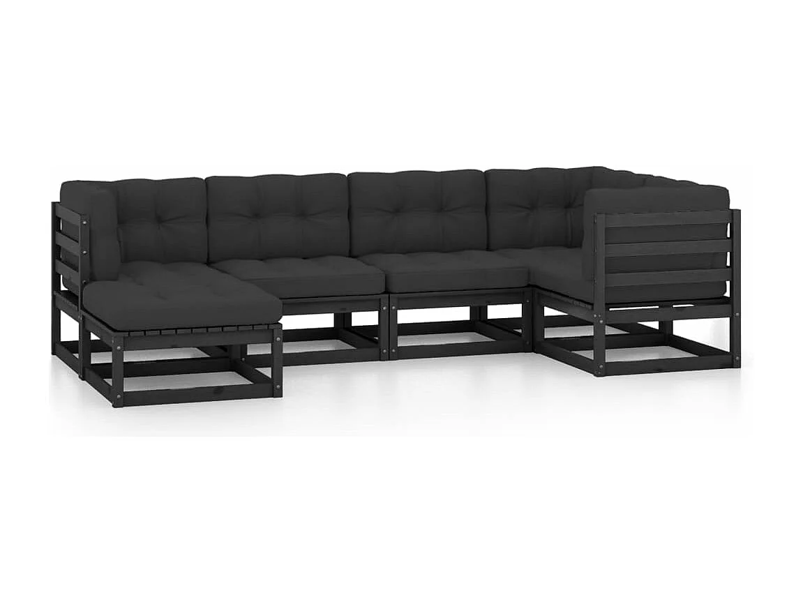 6-delige Loungeset met kussens massief grenenhout