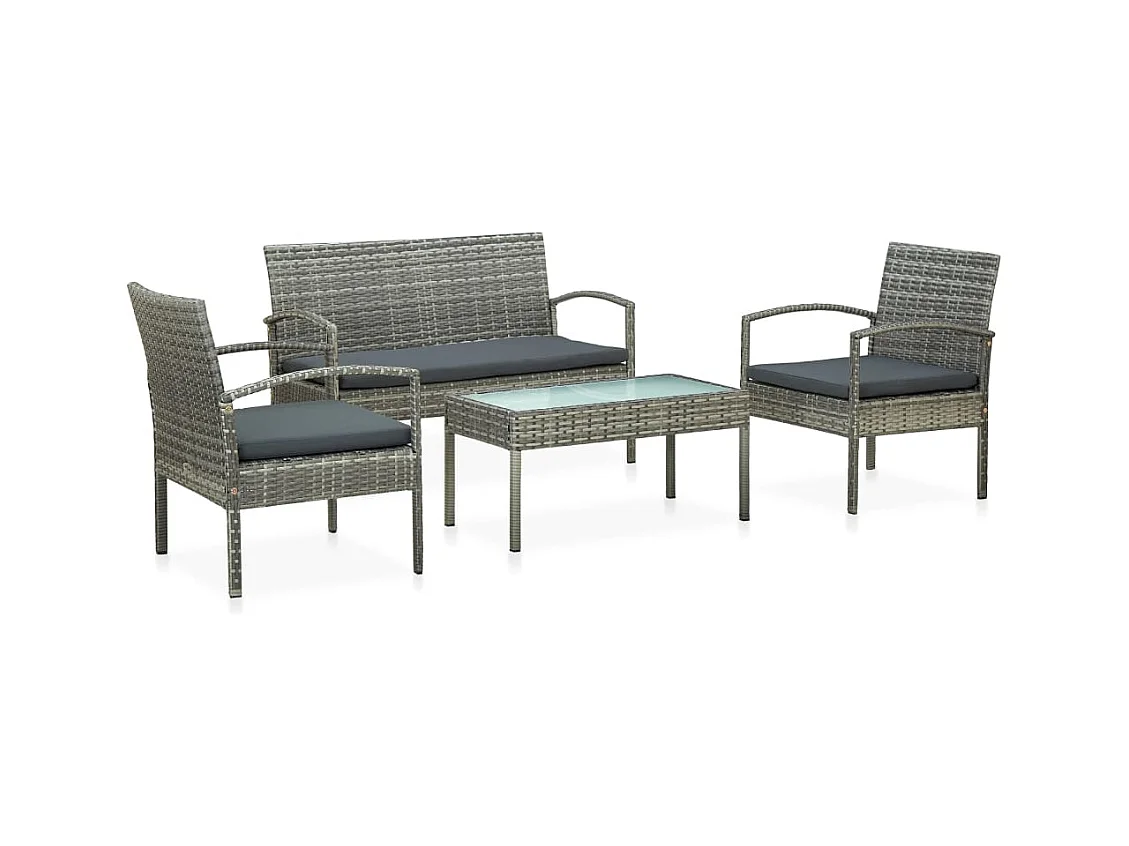 Salon de jardin 4 pcs avec coussins résine tressée gris
