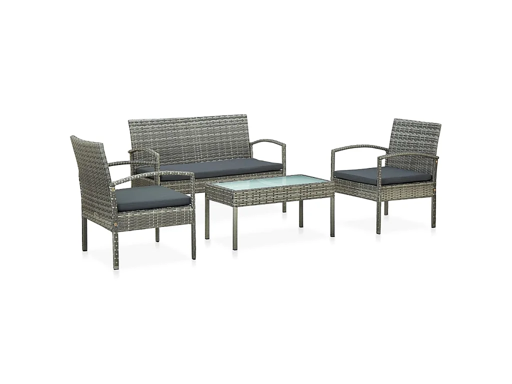 Salon de jardin 4 pcs avec coussins résine tressée gris