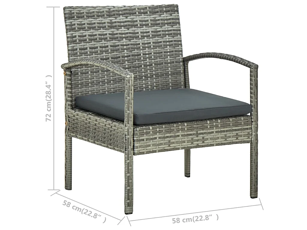 Salon de jardin 4 pcs avec coussins résine tressée gris