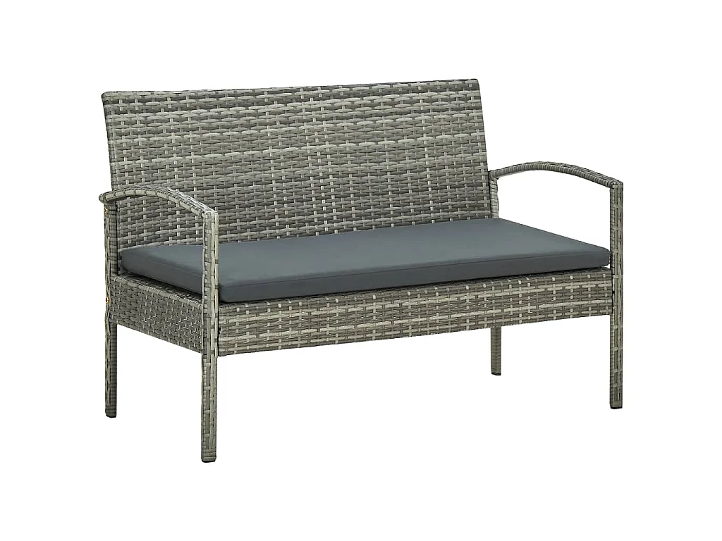 Salon de jardin 4 pcs avec coussins résine tressée gris