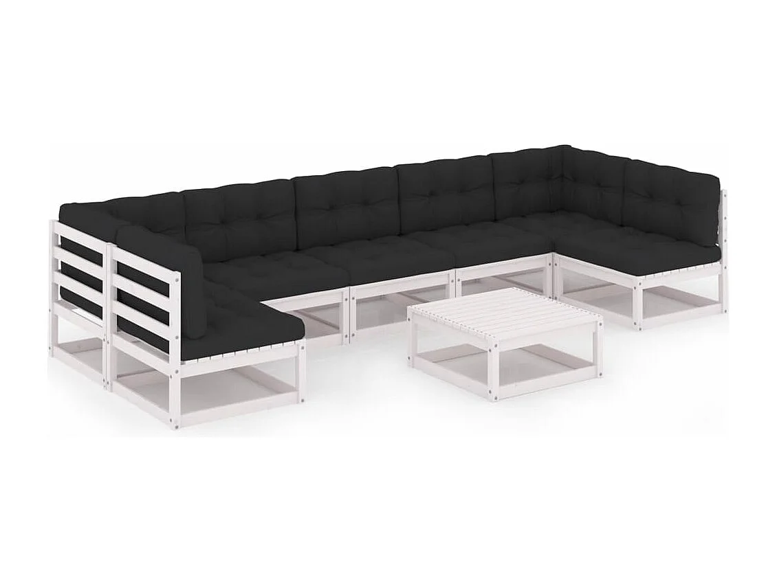 Set Salotto Giardino 8pz con Cuscini Bianco Legno Massello Pino