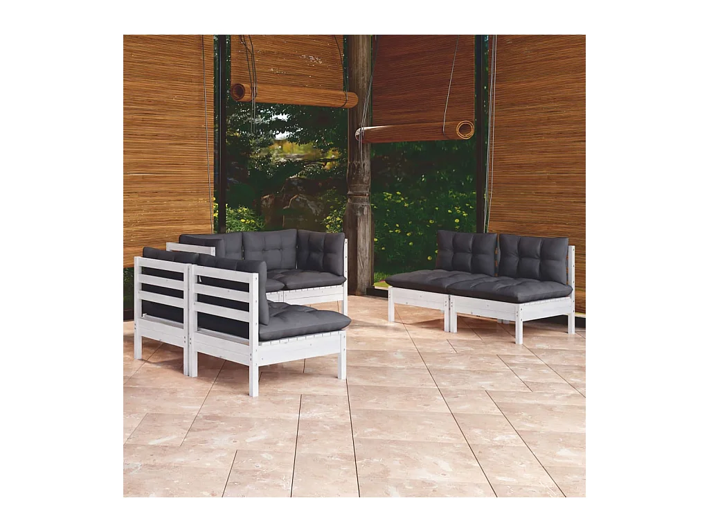 Salon de jardin 6 pcs avec coussins bois de pin massif