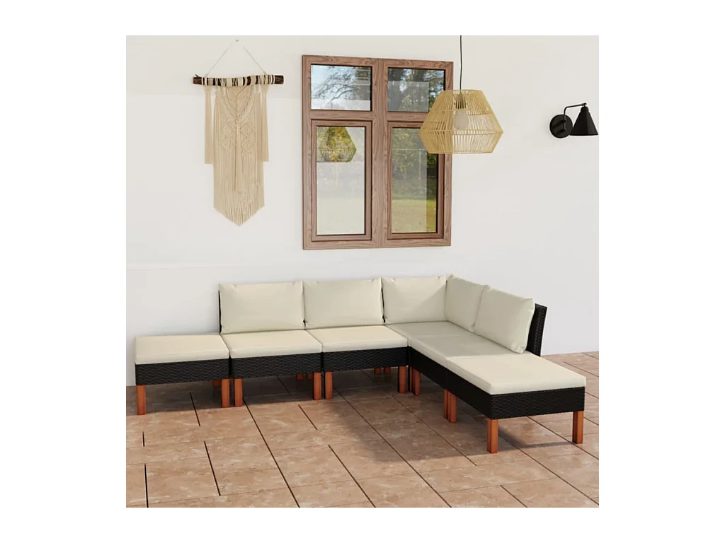 Set Divani da Giardino 6 pz con Cuscini in Polyrattan Nero